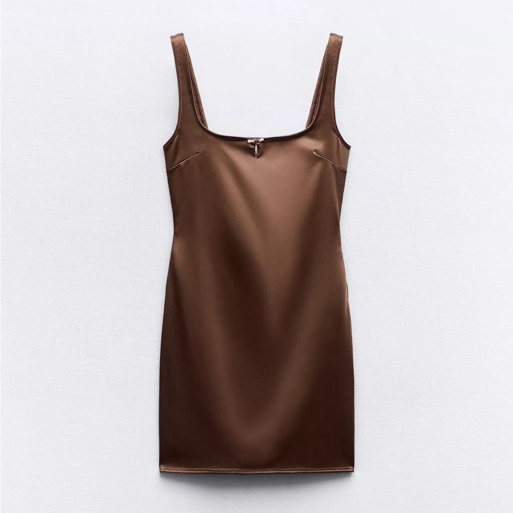 Zara Slip Dress in Rich Brown Satin